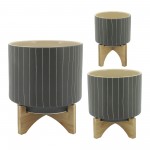 10" Stripes Planter W/ Stand, Gray