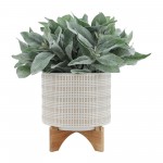 Cer, 10" Tribal Planter W/ Stand, Ivory