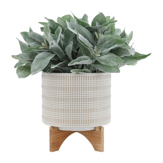 Cer, 10" Tribal Planter W/ Stand, Ivory