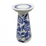 Porc,8"h Chinoiserie Candle Holder,blue/wht