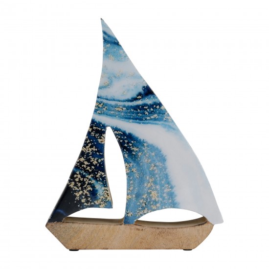 Wood, 12x9" Sailboat Enamel Print, Multi