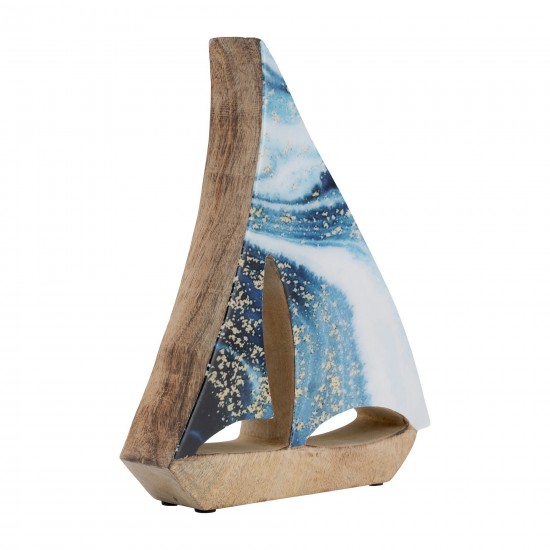 Wood, 12x9" Sailboat Enamel Print, Multi