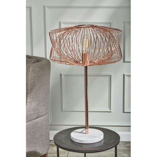 Metal 28" Table Lamp W/cage Shade, Rose Gold