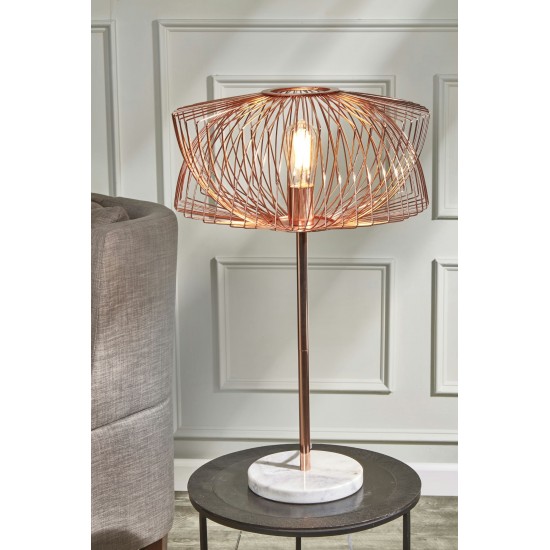 Metal 28" Table Lamp W/cage Shade, Rose Gold