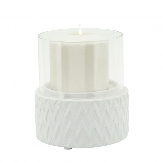 White Ceramic /glass 5" Pillar Holder, Chevron