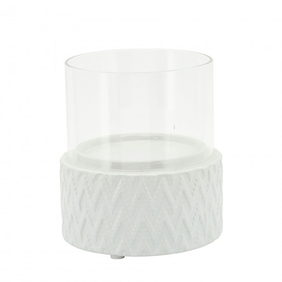 White Ceramic /glass 5" Pillar Holder, Chevron