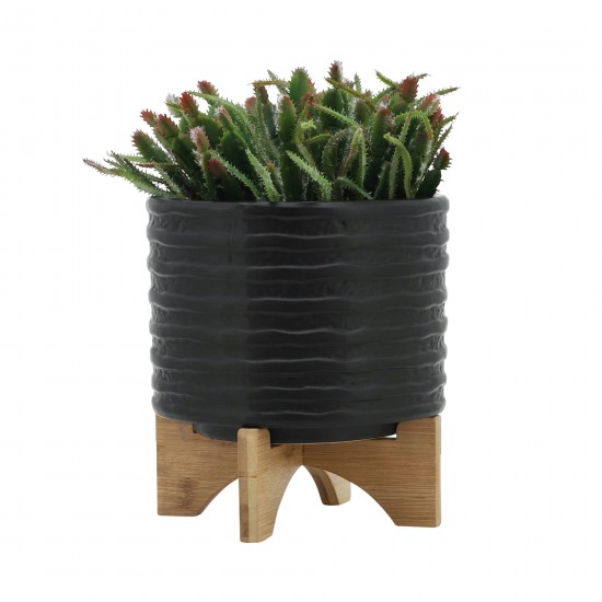 8" Textured Planter W/ Stand, Black