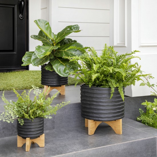 8" Textured Planter W/ Stand, Black