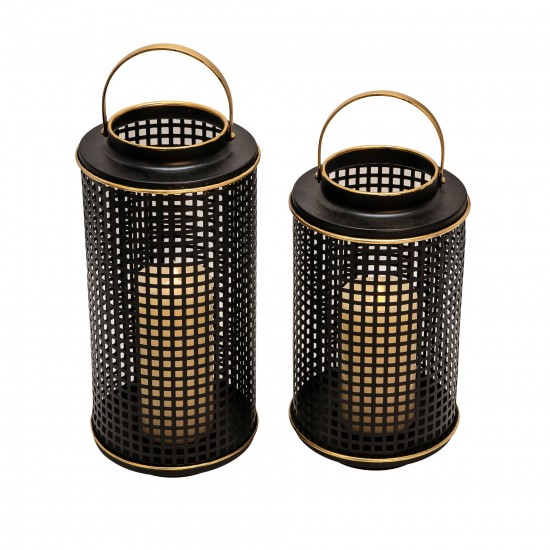 Metal 14" Grid Candle Holder, Black