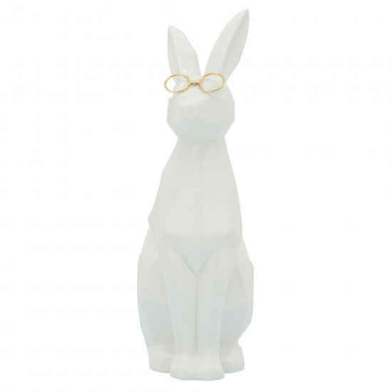 Cer, 11"h Bunny W/ Glasses, White/gold