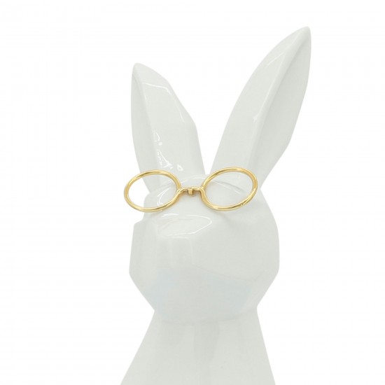 Cer, 11"h Bunny W/ Glasses, White/gold