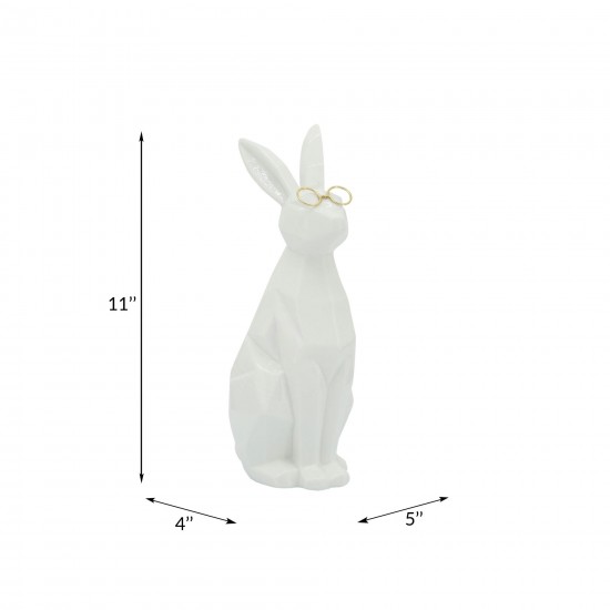 Cer, 11"h Bunny W/ Glasses, White/gold