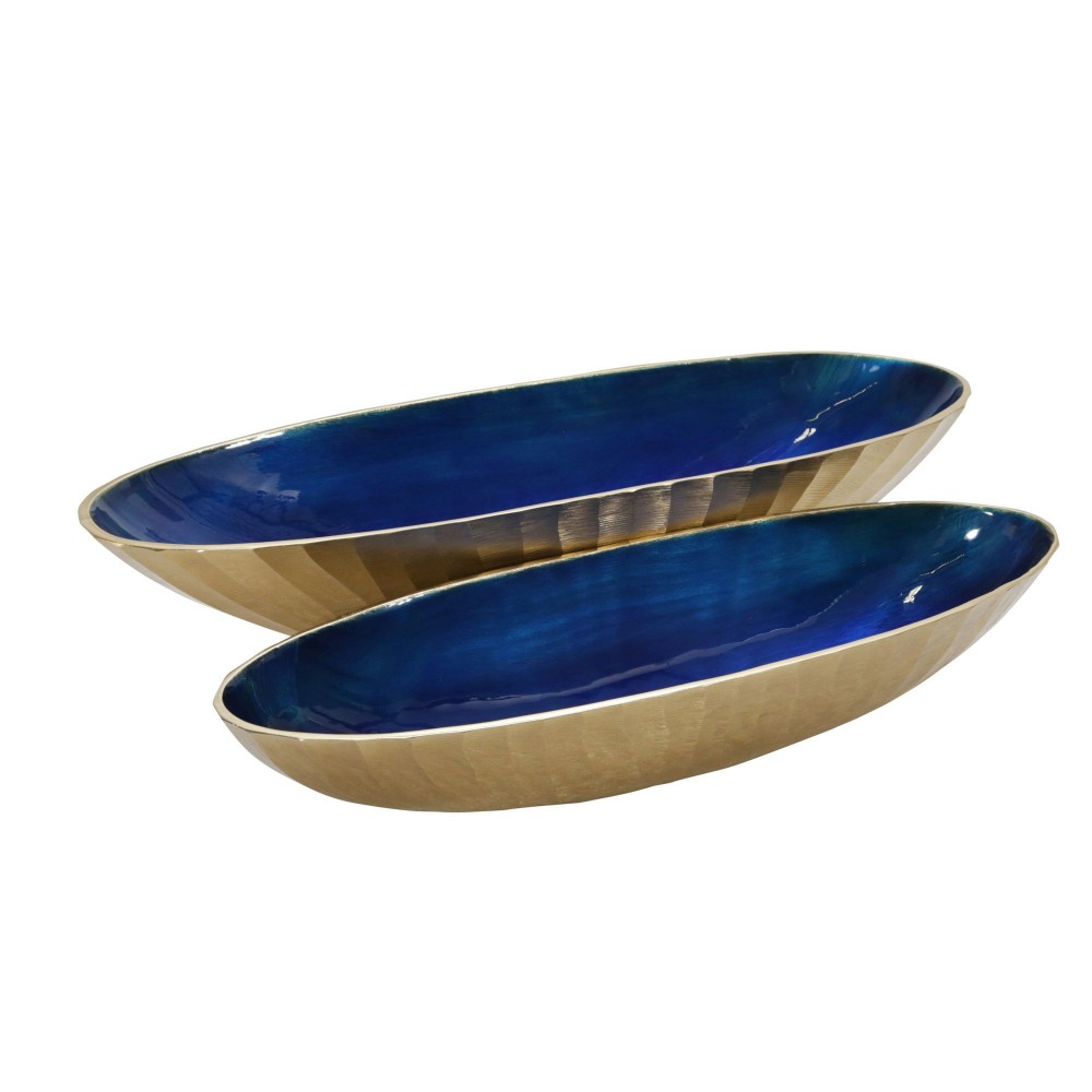 S/2 Aluminum 22/24" Oval Bowl, Blue