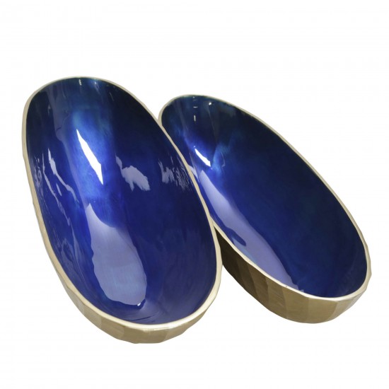 S/2 Aluminum 22/24" Oval Bowl, Blue