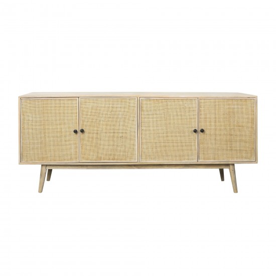 Wood, 72x31 4-door Rattan Sideboard, Natural Kd