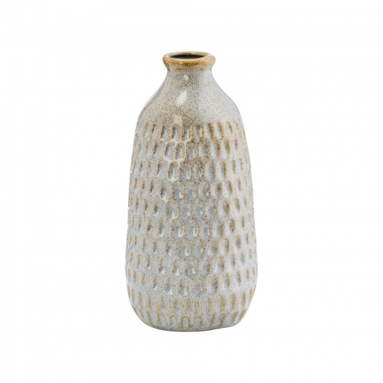 Cer, 9" Dimpled Vase, Oatmeal