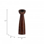 Wood, 11"h Slanted Candle Holder, Brown