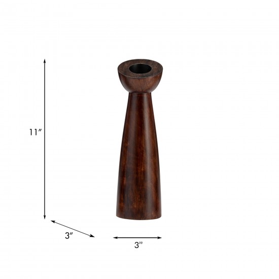 Wood, 11"h Slanted Candle Holder, Brown
