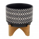 7" Abstract Planter On Stand, Black