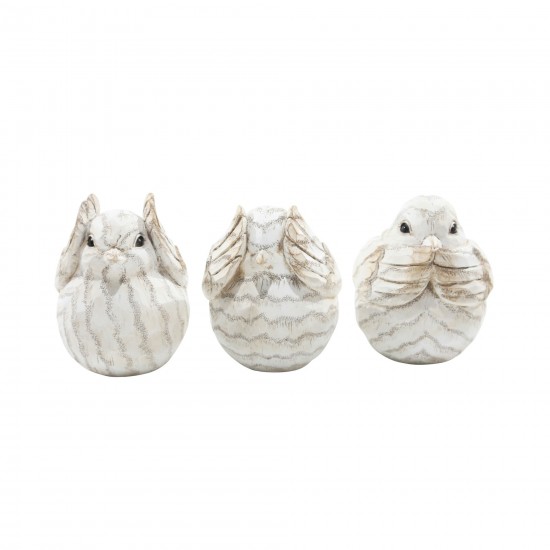 S/3 Resin Decorative Birds 6",cream