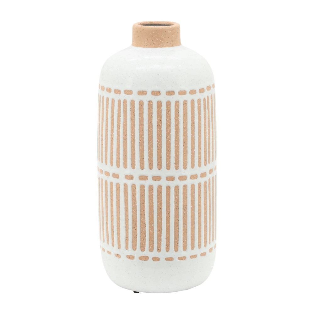 Cer, 12" Round Aztec Vase, Ivory