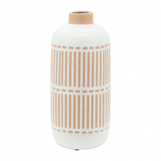 Cer, 12" Round Aztec Vase, Ivory