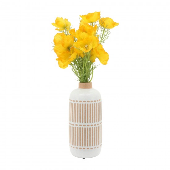 Cer, 12" Round Aztec Vase, Ivory