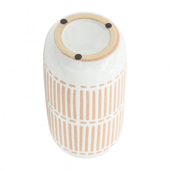 Cer, 12" Round Aztec Vase, Ivory