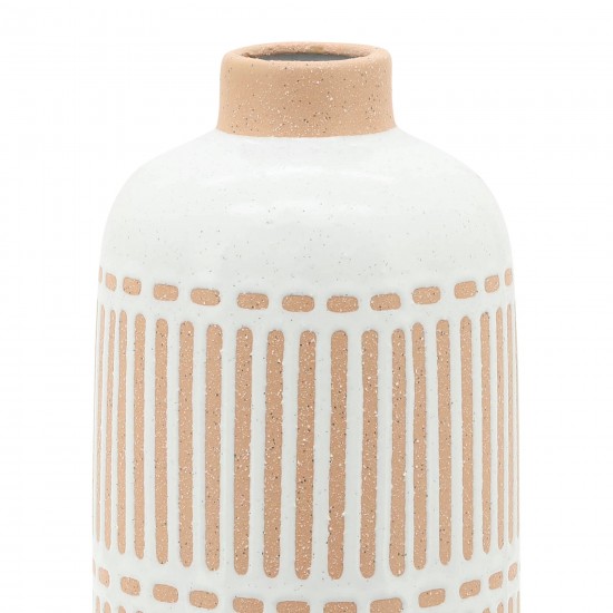 Cer, 12" Round Aztec Vase, Ivory