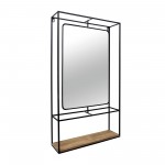 Metal/wood 36"h Wall Shelf With Mirror, Black/brow