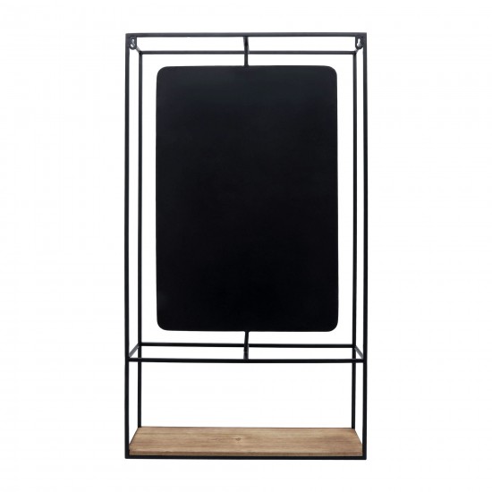 Metal/wood 36"h Wall Shelf With Mirror, Black/brow