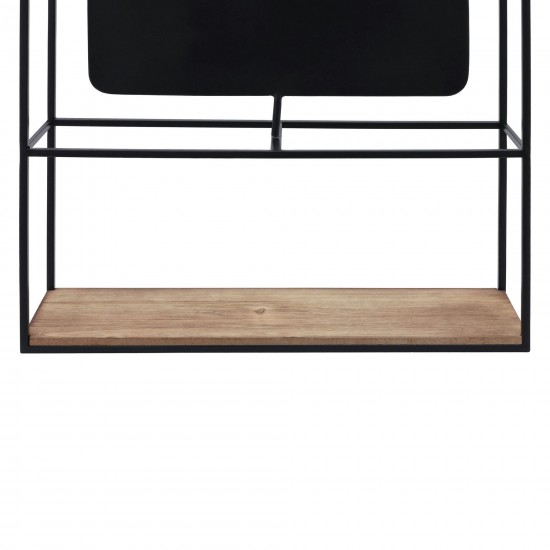 Metal/wood 36"h Wall Shelf With Mirror, Black/brow