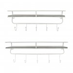 Metal/wood, 24" 5 Hook Wall Shelf, White/gray