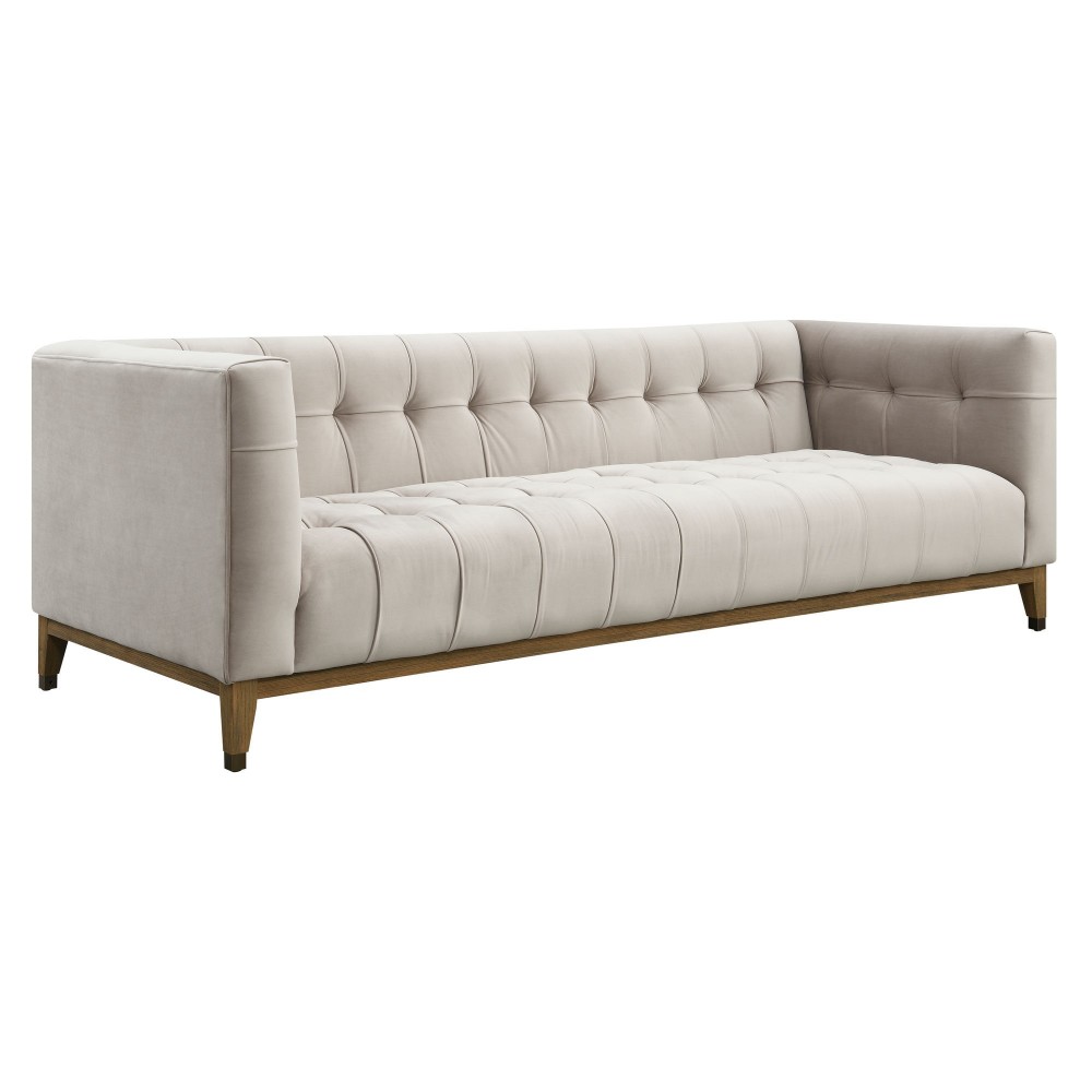 Wood, Tuffted 3-seater Sofa On Oak Base&brass Cakd