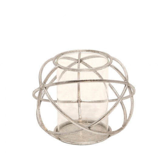 S/2 6" Orb Candle Holder , Silver