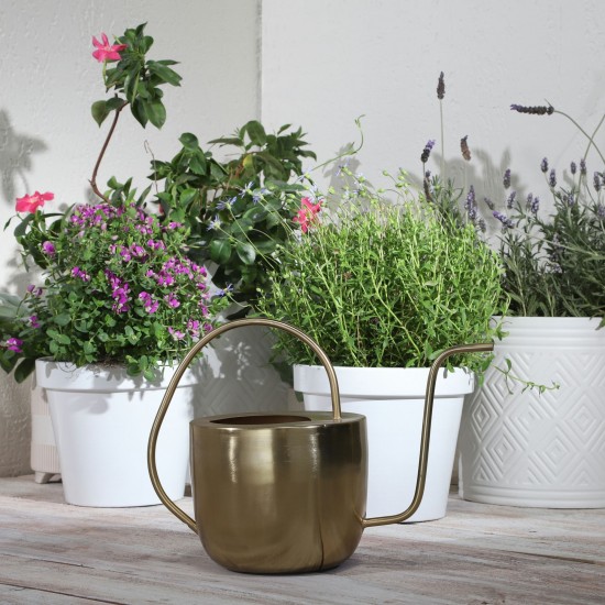 Metal 11" Flat Top Watering Can, Gold