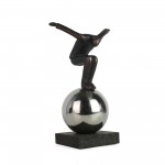 Metal 12" Balancing Man On Sphere, Bronze