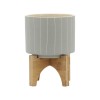 5" Stripes Planter W/ Stand, Tan