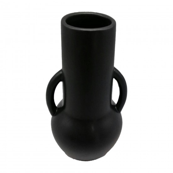 Cer,8",vase W/handles,black