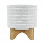 Ceramic 8" Planter On Stand, White Stripe