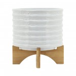 Ceramic 8" Planter On Stand, White Stripe