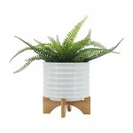 Ceramic 8" Planter On Stand, White Stripe