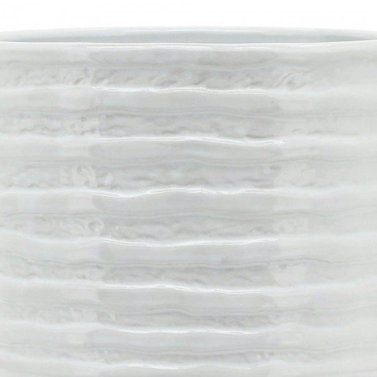 Ceramic 8" Planter On Stand, White Stripe