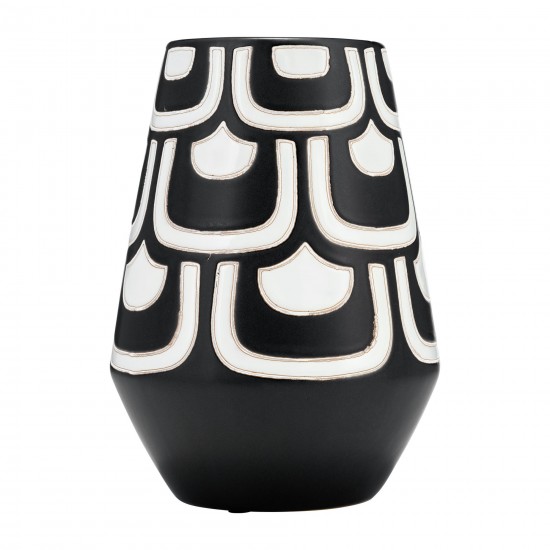 Cer, 10"h Tribal Vase, Black/white