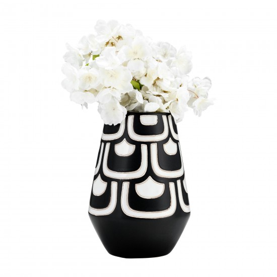 Cer, 10"h Tribal Vase, Black/white