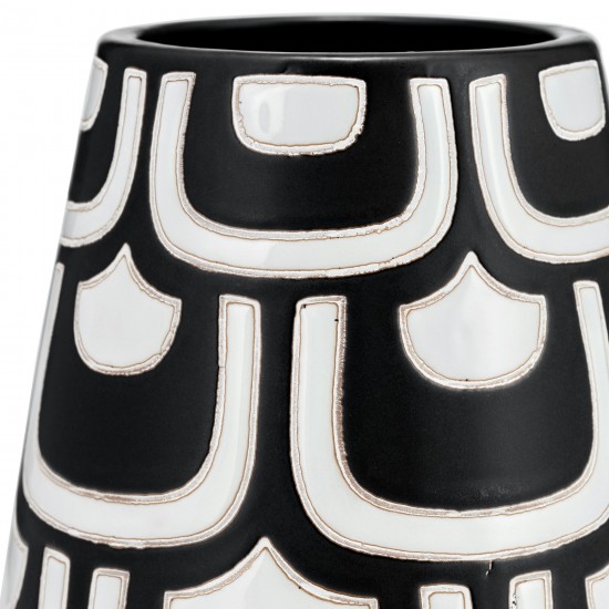 Cer, 10"h Tribal Vase, Black/white
