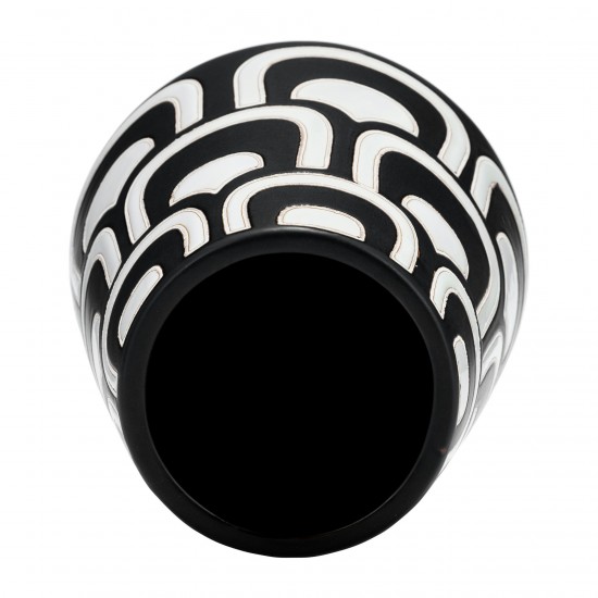 Cer, 10"h Tribal Vase, Black/white