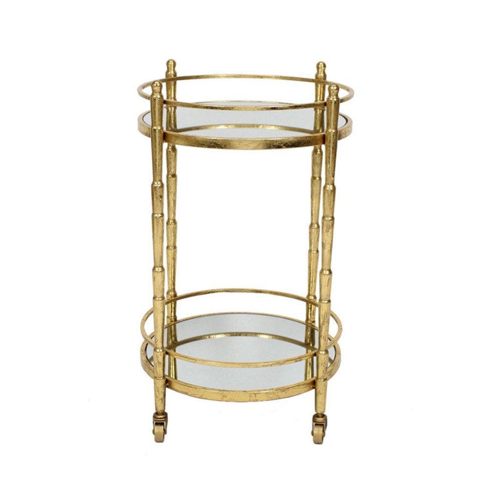 Metal 28" 2 Tier Round Bar Cart, Gold