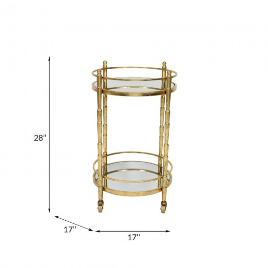 Metal 28" 2 Tier Round Bar Cart, Gold