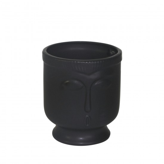 Ceramic 6" Face Vase W/base, Black